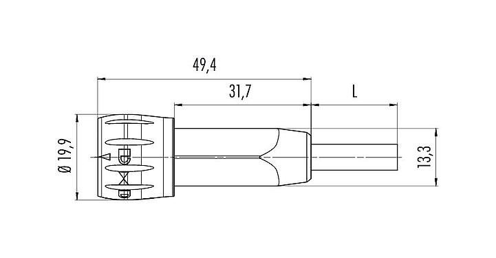 Desenho da escala 77 6005 0000 50008-0500 - Baioneta Plugue de cabo, Contatos: 8, desprotegido, solda, IP67, PUR, preto, 8 x 0,25 mm², 5 m