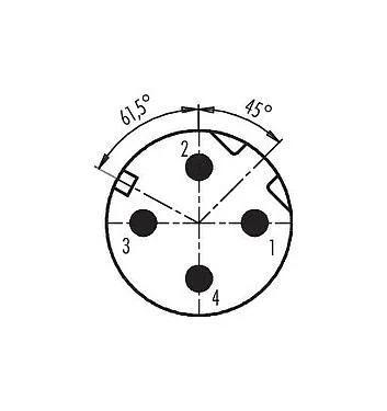 Polbild (Steckseite) 99 3729 810 04 - M12 Kabelstecker, Polzahl: 4, 6,0-8,0 mm, schirmbar, schraubklemm, IP67, UL