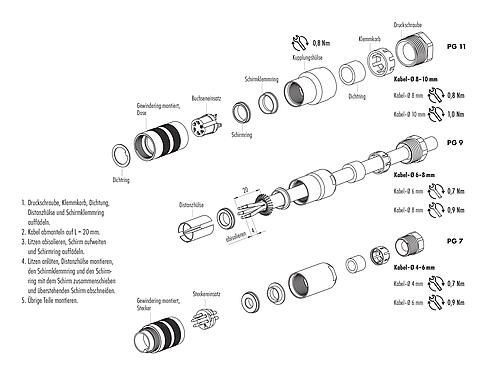 Montageanleitung 99 5121 19 06 - M16 Kabelstecker, Polzahl: 6 (06-a), 4,0-6,0 mm, schirmbar, löten, IP67, UL
