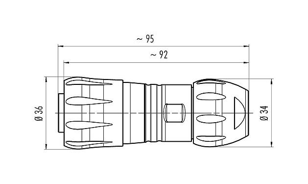 Desenho da escala 99 6518 000 12 - Baioneta Tomada de cabo, Contatos: 12, 7,0-13,0 mm, desprotegido, crimpado (os contactos de crimpdevem ser encomendados separadamente), IP68/IP69K, UL, VDE