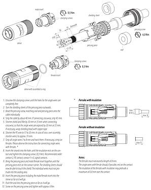 Instrução de montagem 99 6155 000 06 - Baioneta Plugue de cabo, Contatos: 6 (3+PE+2), 7,0-14,0 mm, blindável, pinça de parafuso, IP67 conectado e trancados
