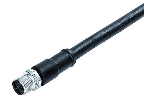 插图 77 0689 0000 50703-0200 - M12 直头针头电缆连接器, 极数: 2+PE, 非屏蔽, 预铸电缆, IP68, PUR, 黑色, 3x1.50mm², 2m