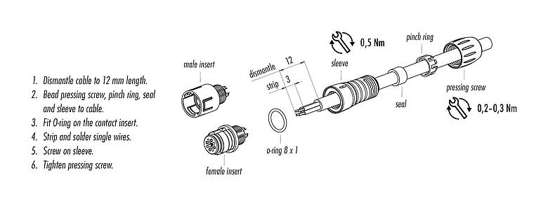 Assembly instructions 99 9213 060 05 - Snap-In Male cable connector, Contacts: 5, 3.5-5.0 mm, unshielded, solder, IP67, UL