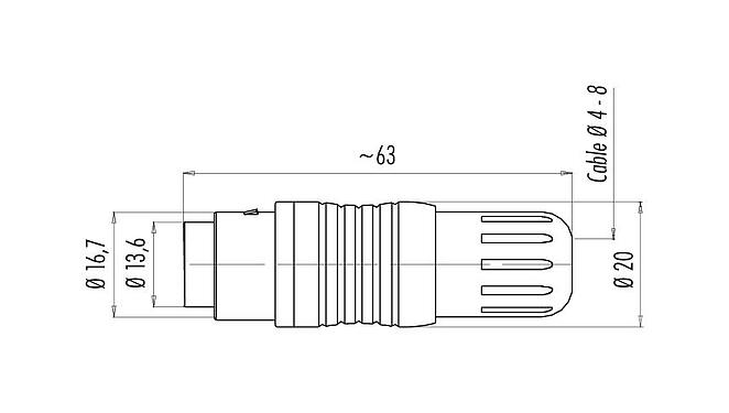 比例图 99 4825 00 07 - Push Pull 直头针头电缆连接器, 极数: 7, 4.0-8.0mm, 可接屏蔽, 焊接, IP67