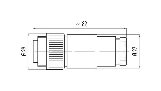 比例图 99 0217 160 07 - RD24 直头针头电缆连接器, 极数: 6+PE, 12.0-14.0mm, 非屏蔽, 螺钉接线, IP67, PG 16