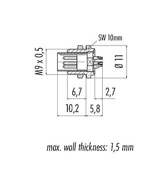 比例图 09 0073 00 02 - M9 针头法兰座, 极数: 2, 非屏蔽, 焊接, IP40