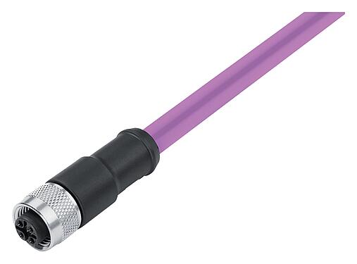 Illustration 77 4330 0000 60702-1000 - M12 Female cable connector, Contacts: 2, shielded, moulded on the cable, IP67, UL 2238, Profibus, PUR, violet, 2 x 0.25 mm², 10 m