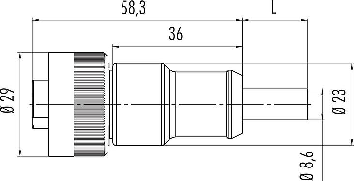 比例图 RD24 直头孔头电缆连接器, 极数: 6+PE, 非屏蔽, 预铸电缆, IP67, PVC, 黑色, 7x0.75mm², 7m