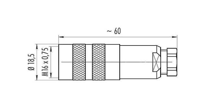 比例图 99 5114 700 05 - M16 直头孔头电缆连接器, 极数: 5 (05-a), 4.0-6.0mm, 可接屏蔽, 压接（压接触点必须单独订购）, IP67, UL
