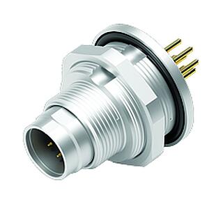 M9 Male panel mount connector, Contacts: 8, unshielded, THT, IP67, M12x0.5, Rear mounting, potted