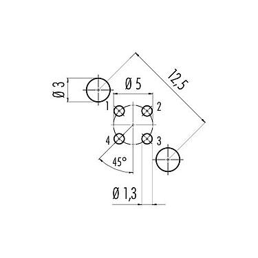 Conductor layout 09 3732 500 04 - Female panel mount connector, Contacts: 4, shieldable, THT, IP67, PG 9, front fastened
