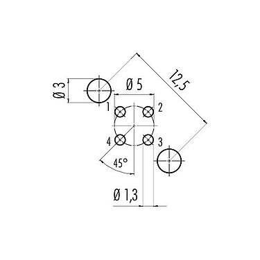 Conductor layout 86 0532 1120 00004 - M12 Female panel mount connector, Contacts: 4, shieldable, THT, IP68, UL, PG 9, Rear Mounting