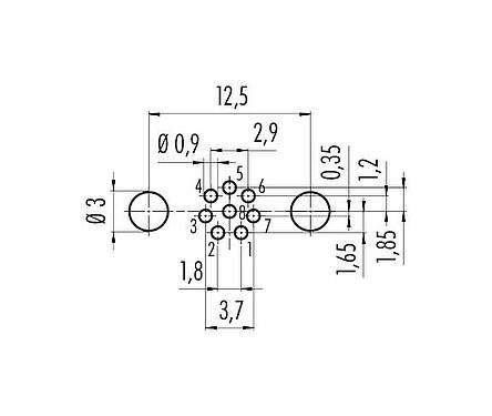 导体结构 M8 孔头法兰座, 极数: 8, 可接屏蔽, THT, IP67, UL 2238, M10x0.75, 後壁安裝, 模压成型