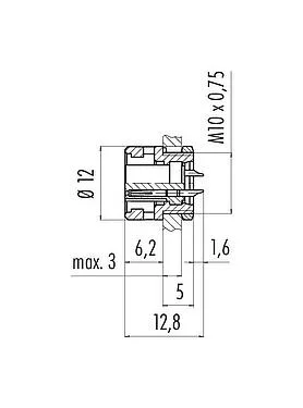 比例图 卡扣式 孔头法兰座, 极数: 4, 非屏蔽, 焊接, IP40, M10x0.75, 板前安装
