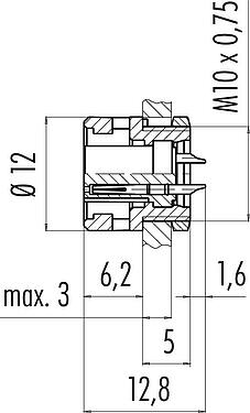 比例图 卡扣式 孔头法兰座, 极数: 4, 非屏蔽, 焊接, IP40, M10x0.75, 板前安装