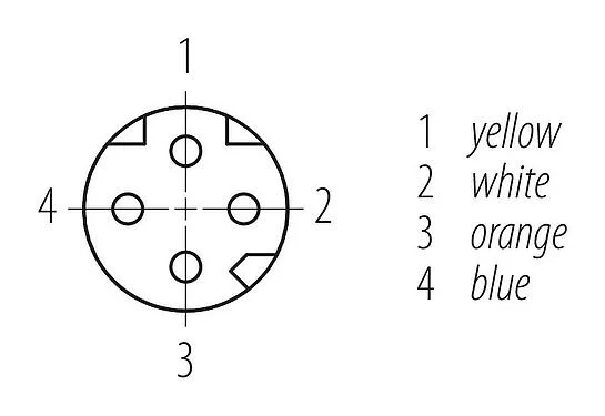 联系安排 (外掛程式側) M8 孔头法兰座, 极数: 4, 非屏蔽, 带导线, IP67, M8x1.0, 板前安装