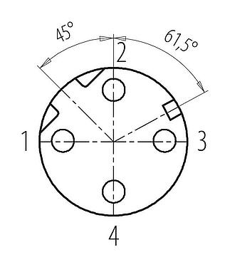 联系安排 (外掛程式側) 99 3732 203 04 - M12 孔头法兰座, 极数: 4, 可接屏蔽, THR, IP67, UL