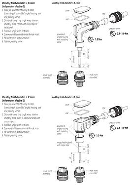 Assembly instructions M12 Male angled connector, Contacts: 4, 5.0-8.0 mm, shieldable, screw clamp, IP67, UL 2238, iris spring