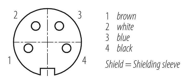 Contact arrangement (Plug-in side) 77 6530 0000 50004-0200 - M16 Female cable connector, Contacts: 4, shielded, moulded on the cable, IP68, PUR, black, 4 x 0.34 mm², 2 m
