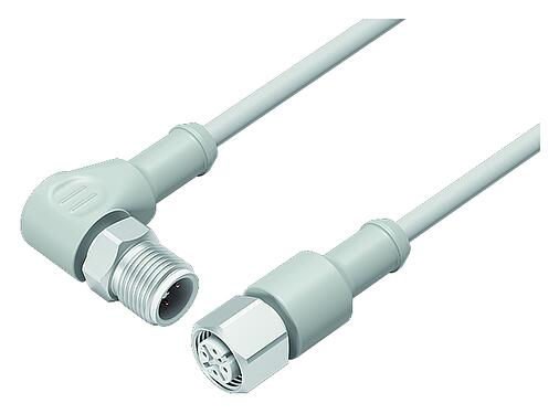 Illustration M12 Connecting cable male angled connector - female cable connector, Contacts: 5, unshielded, moulded on the cable, IP67/IP69K, Ecolab, FDA compliant, Special TPE, grey, 5 x 0.34 mm², Food & Beverage, stainless steel, 5 m