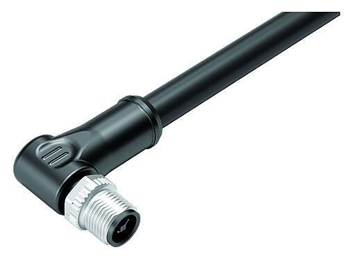 插图 M12 弯角针头电缆连接器, 极数: 4, 非屏蔽, 预铸电缆, IP68, UL, PUR, 黑色, 4x1.50mm², 2m