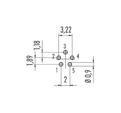 Conductor layout 09 0416 90 05 - M9 Female panel mount connector, Contacts: 5, unshielded, THT, IP67, front fastened