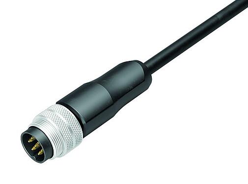 插图 M16 直头针头电缆连接器, 极数: 7 (07-a), 屏蔽, 预铸电缆, IP67, PUR, 黑色, 7x0.25mm², 2m