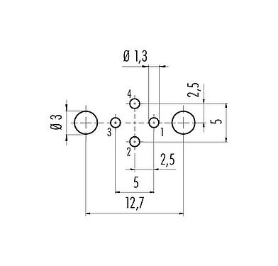 导体结构 M12 孔头法兰座, 极数: 4, 可接屏蔽, THT, IP68, UL 2238, PG 9, 後壁安裝, 模压成型