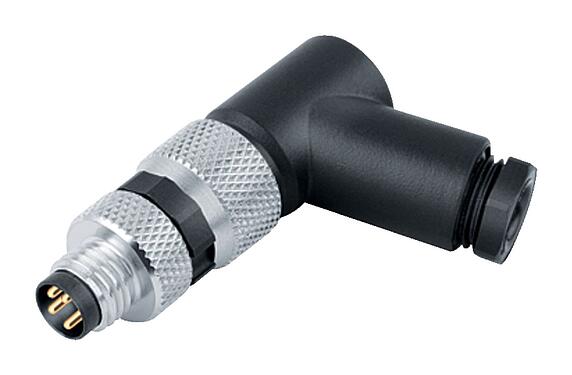Illustration M8 Male angled connector, Contacts: 3, 3.5-5.0 mm, unshielded, screw clamp, IP67, UL 2238