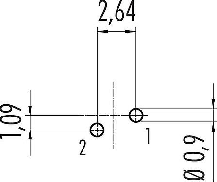 Conductor layout M9 Male panel mount connector, Contacts: 2, unshielded, THT, IP40, M9x0,5, Rear mounting