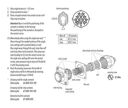 Assembly instructions 09 6520 200 12 - Bayonet Female panel mount connector, Contacts: 12, unshielded, crimping (Crimp contacts must be ordered separately), IP68/IP69K, UL, VDE