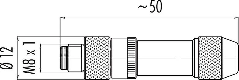 Scale drawing M8 Male cable connector, Contacts: 3, 2.0-3.5 mm, shieldable, solder, IP67