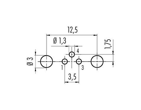 Conductor layout M8 Male panel mount connector, Contacts: 3, shieldable, THT, IP67, UL 2238, M8x1.0, Rear mounting, potted