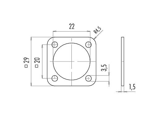 Desenho da escala 16 8091 000 - M12-A/B/D/K/L/S/T/US/X - Vedação para plugue de flange quadrado, plástico; Série 713/715/763/766/813/813/814/815/825/866/876