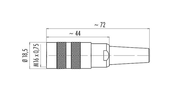 比例图 M16 直头孔头电缆连接器, 极数: 2 (02-a), 4.0-6.0mm, 可接屏蔽, 焊接, IP40