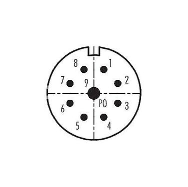 Contact arrangement (Plug-in side) 99 4603 80 09 - M23 Square male panel mount connector, Contacts: 9, unshielded, solder, IP67, back mounting