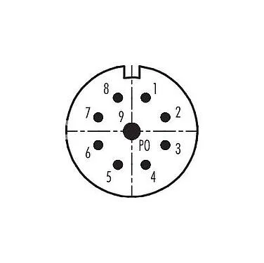 Contact arrangement (Plug-in side) M23 Square male panel mount connector, Contacts: 9, unshielded, solder, IP67, M2 (4x), Rear mounting