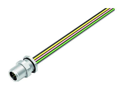 Illustration M12 Male panel mount connector, Contacts: 12, unshielded, single wires, IP68, UL 2238, M12x1.0, Rear mounting