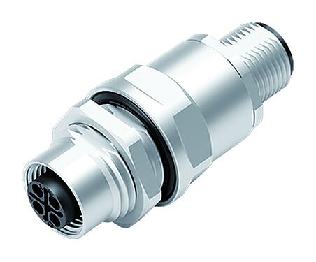 插图 M12 用于穿控制柜, 极数: 3+PE, 屏蔽, 插拔式, IP67, UL 2238, M12x1.0, 後壁安裝