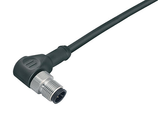 3D视图 77 3727 0000 50708-0500 - M12 弯角针头电缆连接器, 极数: 8, 非屏蔽, 预铸电缆, IP69K, UL, PUR, 黑色, 8x0.25mm², 不锈钢, 5m