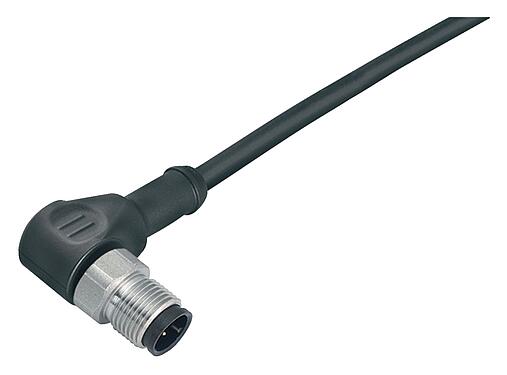 Illustration 77 3727 0000 50004-0500 - M12 Male angled connector, Contacts: 4, unshielded, moulded on the cable, IP69K, UL, PUR, black, 4 x 0.34 mm², stainless steel, 5 m