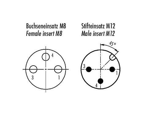 Contact arrangement (Plug-in side) M12/M8 Adapter, Contacts: 3, unshielded, pluggable, IP67
