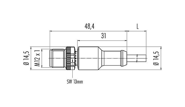 Scale drawing 77 3429 0000 80205-0200 - M12 Male cable connector, Contacts: 5, unshielded, moulded on the cable, IP69K, PUR, black, 5 x 0.34 mm², for welding applications, 2 m