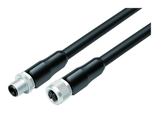 Illustration 77 0679 0670 70505-0200 - M12/M12 Male cable connector - female cable connector, Contacts: 4+PE, unshielded, moulded on the cable, IP68, PUR, black, 5 x 1.50 mm², UL in preparation, 2 m