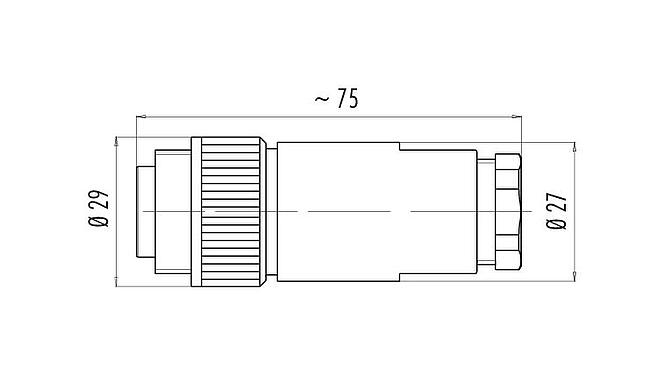 比例图 99 4201 14 07 - RD24 直头针头电缆连接器, 极数: 6+PE, 10.0-12.0mm, 非屏蔽, 压接（压接触点必须单独订购）, IP67, UL, ESTI+, VDE, PG 13.5
