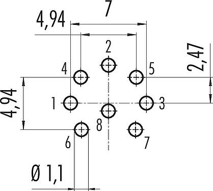导体结构 M16 孔头法兰座, 极数: 8 (08-a), 非屏蔽, THT, IP68, UL 2238, 符合AISG, M18x0,75, 後壁安裝