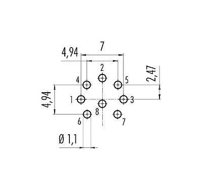 导体结构 M16 孔头法兰座, 极数: 8 (08-a), 非屏蔽, THT, IP40, M18x0,75, 後壁安裝