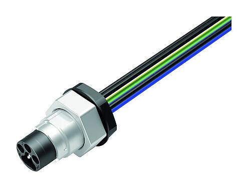 插图 卡扣式 针头法兰座, 极数: 6, 可接屏蔽, 带导线, IP66/IP67, UL 2237, M20x1.5, 板前安装