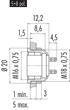比例图 09 0304 09 02 - 孔头法兰座, 极数: 2 (02-a), 非屏蔽, 焊接, IP40