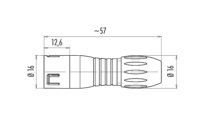 Scale drawing Snap-In Male cable connector, Contacts: 8, 2.5-4.0 mm, unshielded, solder, IP67, UL 2238, VDE